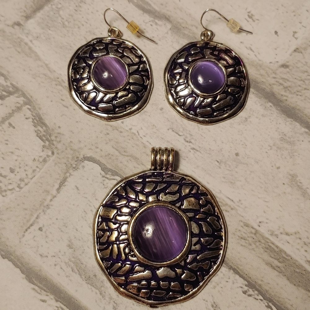 Pendant and Earring Set with Purple Tiger's Eye